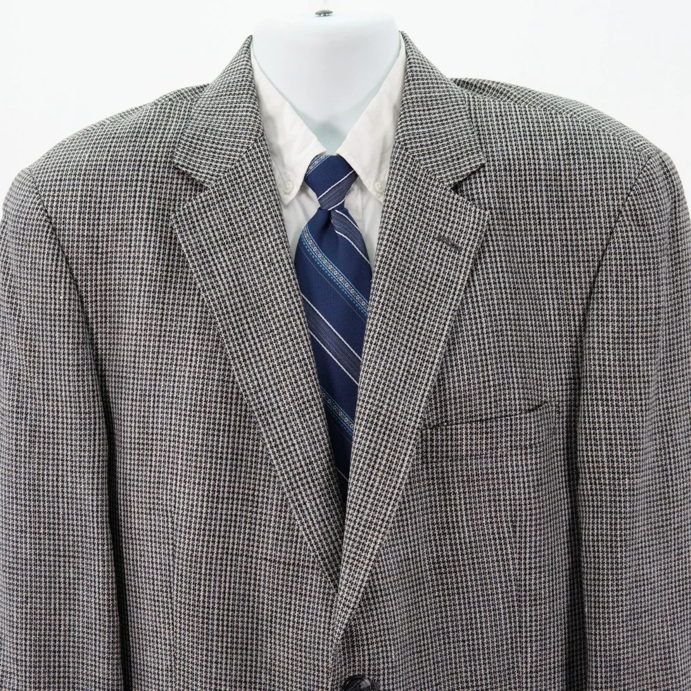 Stafford Mens 100% Silk White Blue Check Sport Coat Blazer 44R